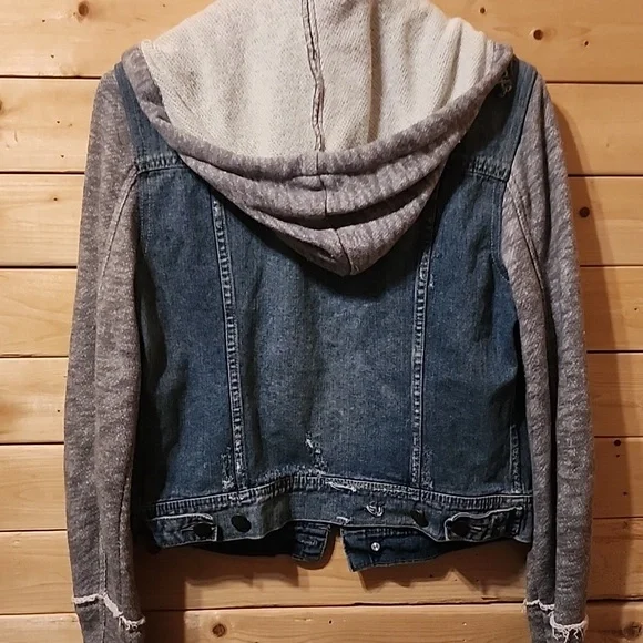 Womens Free People Denim Jacket Knit Size Small Hooded - Picture 7 of 7